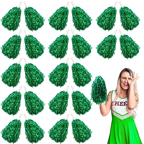 Lovecheer 24PCS Metallic Green Pom Poms Cheerleading with Handle