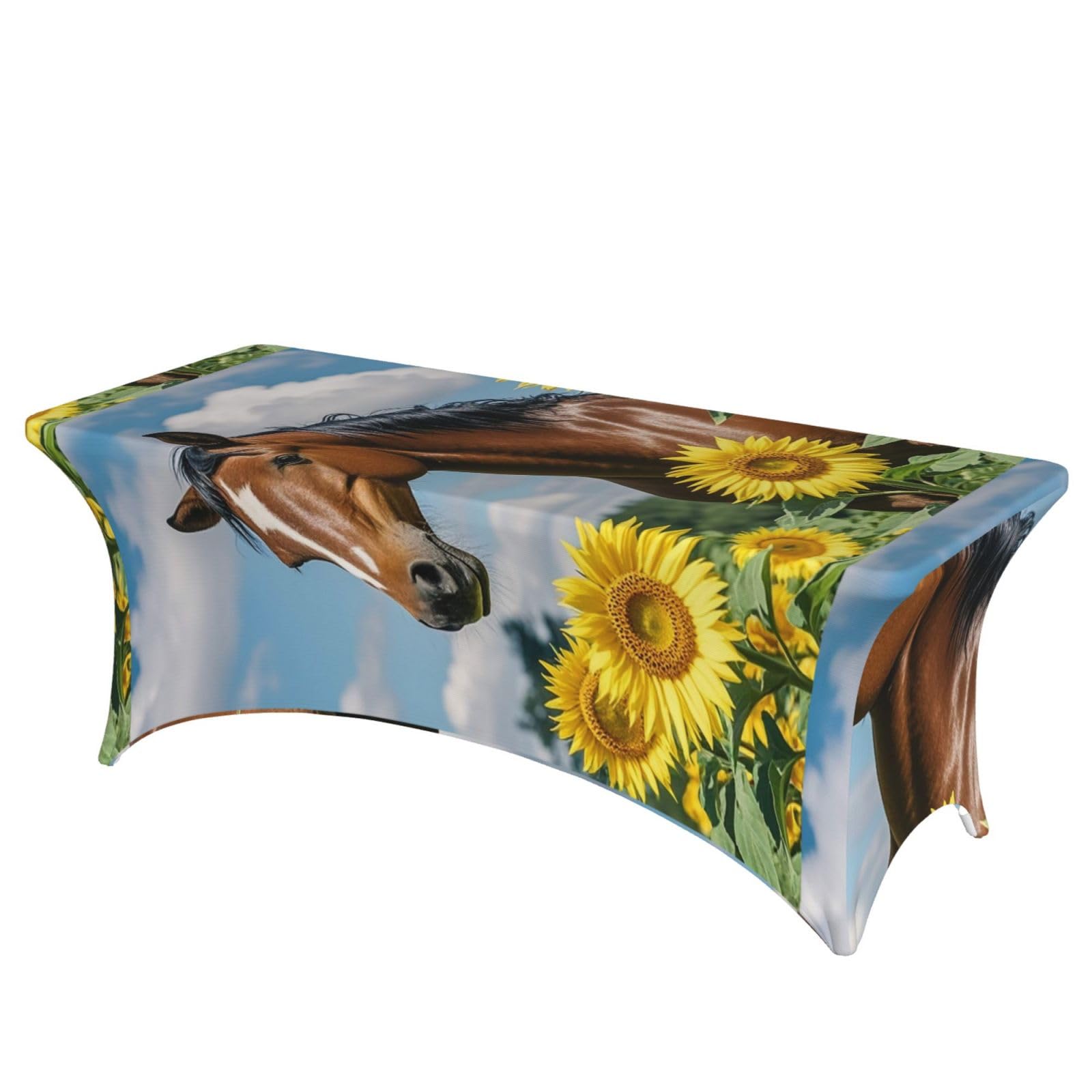 LMNGH Horse and Sunflower Decorative Tablecloth Protector for Wedding, Banquet & Parties6FT Spandex Rectangle Tablecloths, Stretch Washable Table Cloth Wrinkle Free Patio Table Cover