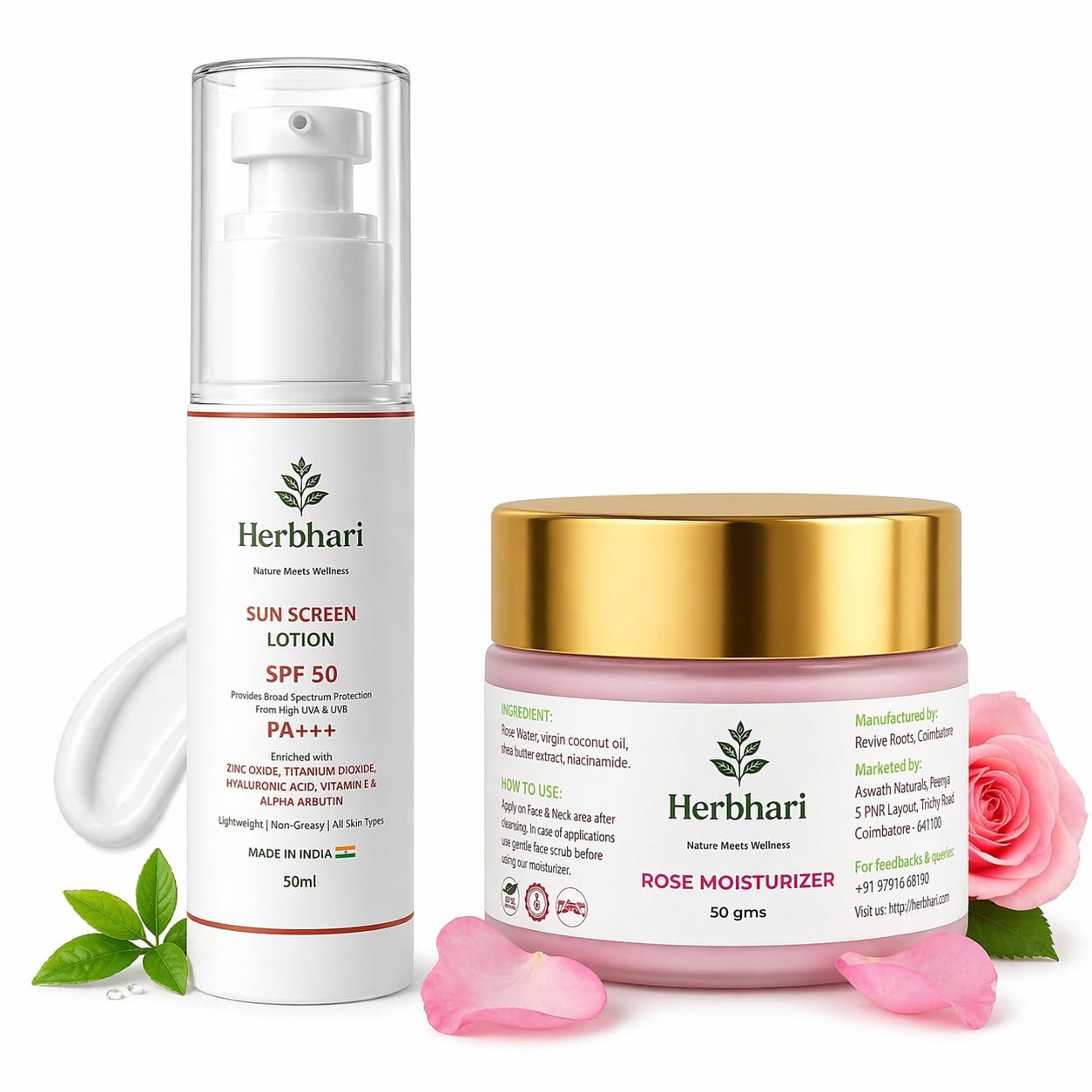 Sunscreen Lotion SPF Protection + Rose Moisturizer Cream Combo | UV Protection with Zinc Oxide & Titanium Dioxide | Hydrating Face Cream with Rose Water, Shea Butter & Niacinamide | Daily Skincare Combo Pack-image-23