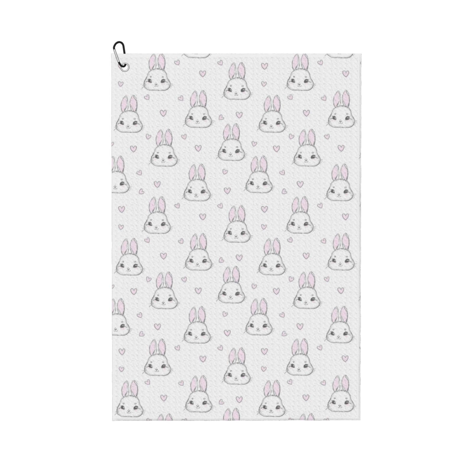 AOOEDM Heart Rabbit Print Golf Towel with Carabiner Clip Absorbent Microfiber Golf Towel for Cleaning Golf Ball Club Putter Iron for Golf Bag Trolly Belt Loop 16" X 24"