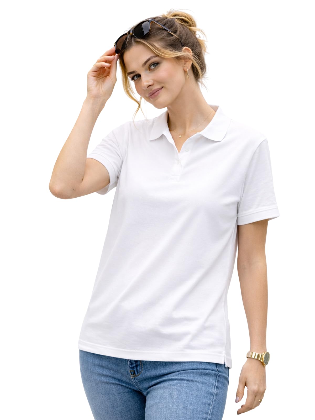 juneberry Women’s Cotton Lycra Polo T- Shirt, Short Sleeve Casual Top, Soft, Lightweight, Stretchable & Stylish, Versatile Everyday Wear, Sizes S–2XL-picture-12