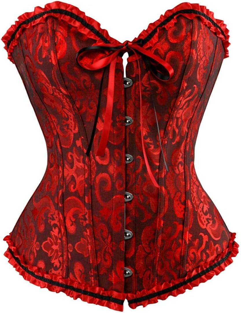 aocasdiy Women's Corsets Lace Up Boned Overbust Corset Bustier Lingerie Satin Floral Bustier Bodyshaper Top-picture-18