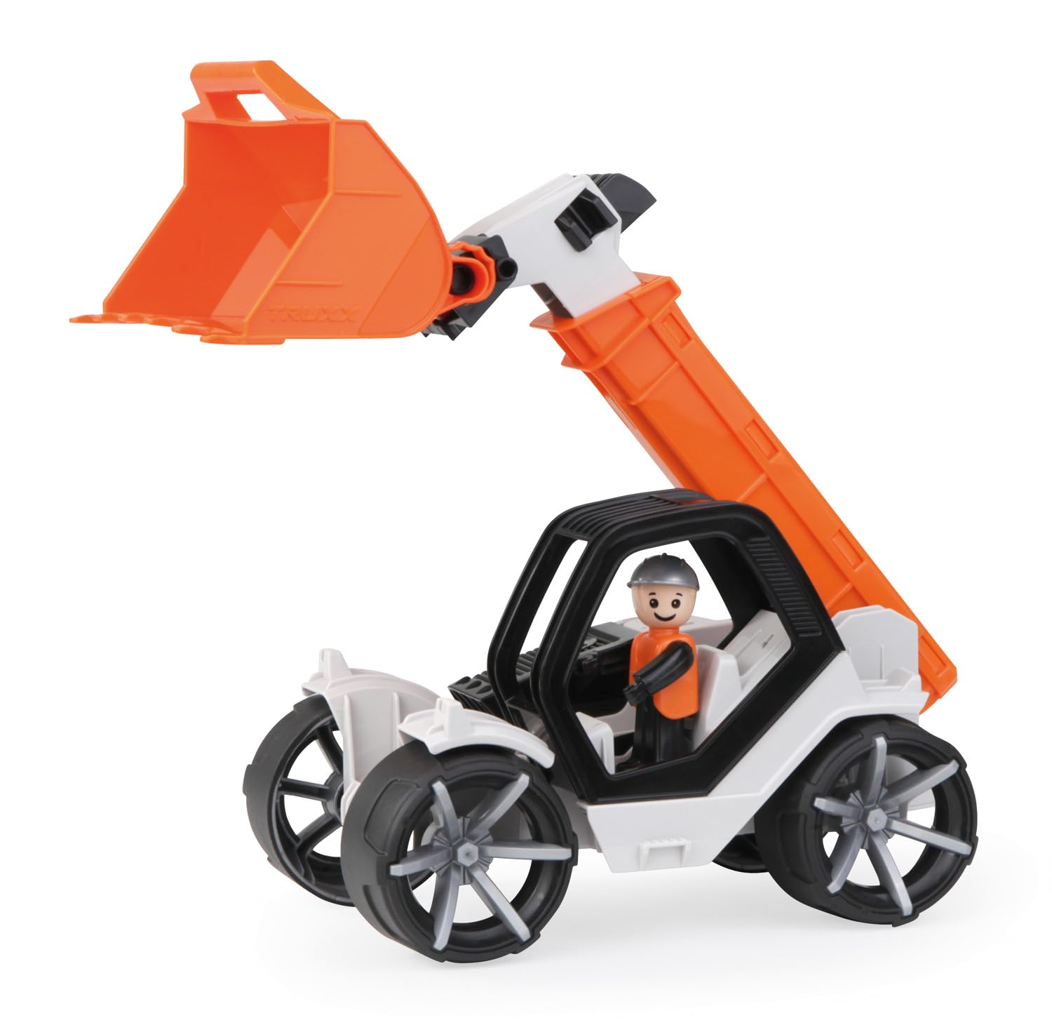 Lena TRUXX² Telescopic loader with shovel – truck toy with 2-step lifting arm (up to 34 cm retractable), rubberized tires and play figure, wheel loader for