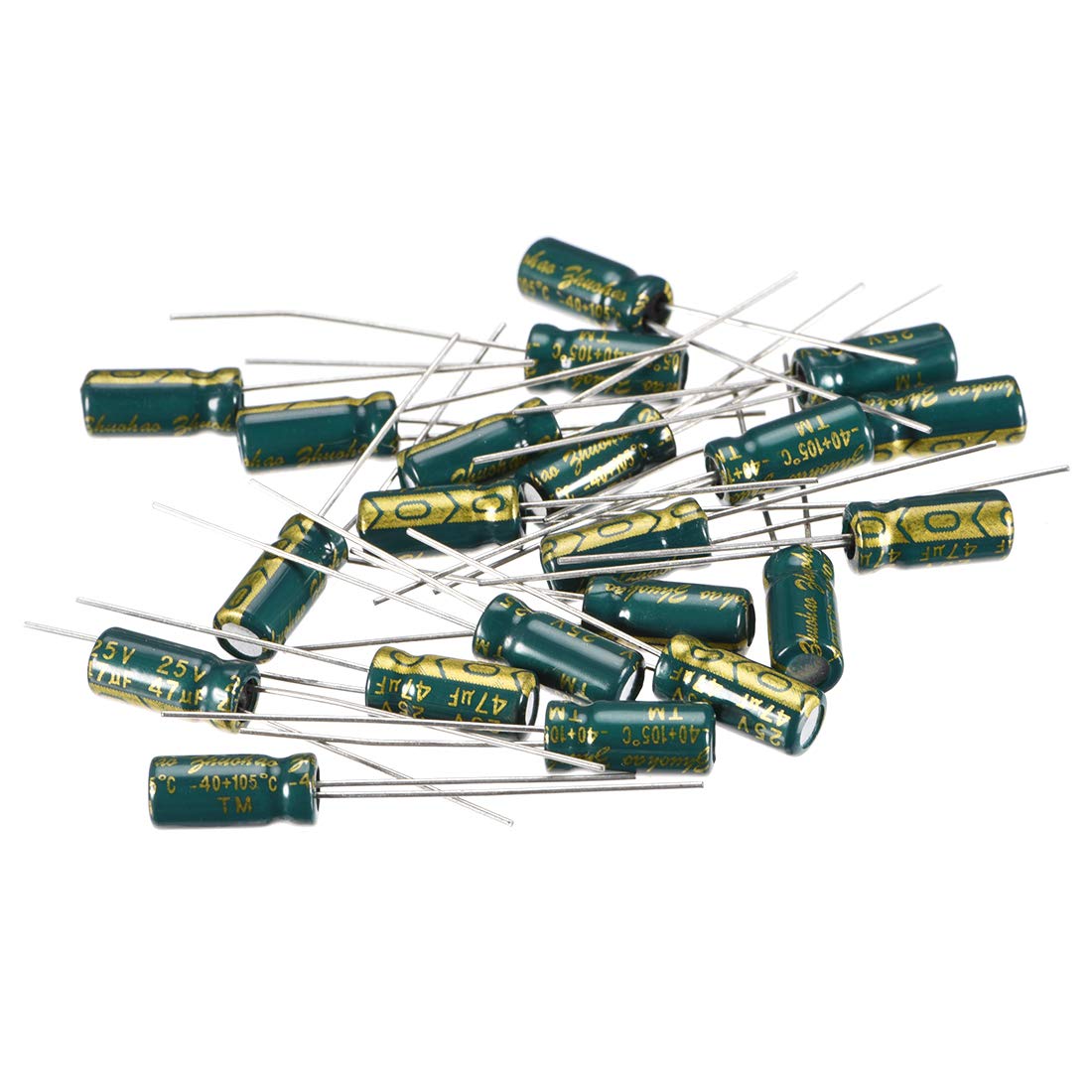uxcell Aluminum Radial Electrolytic Capacitor Low ESR 47uF 25V 105 Celsius 3000H Life 5x11mm High Ripple Current Low Impedance 20pcs Green
