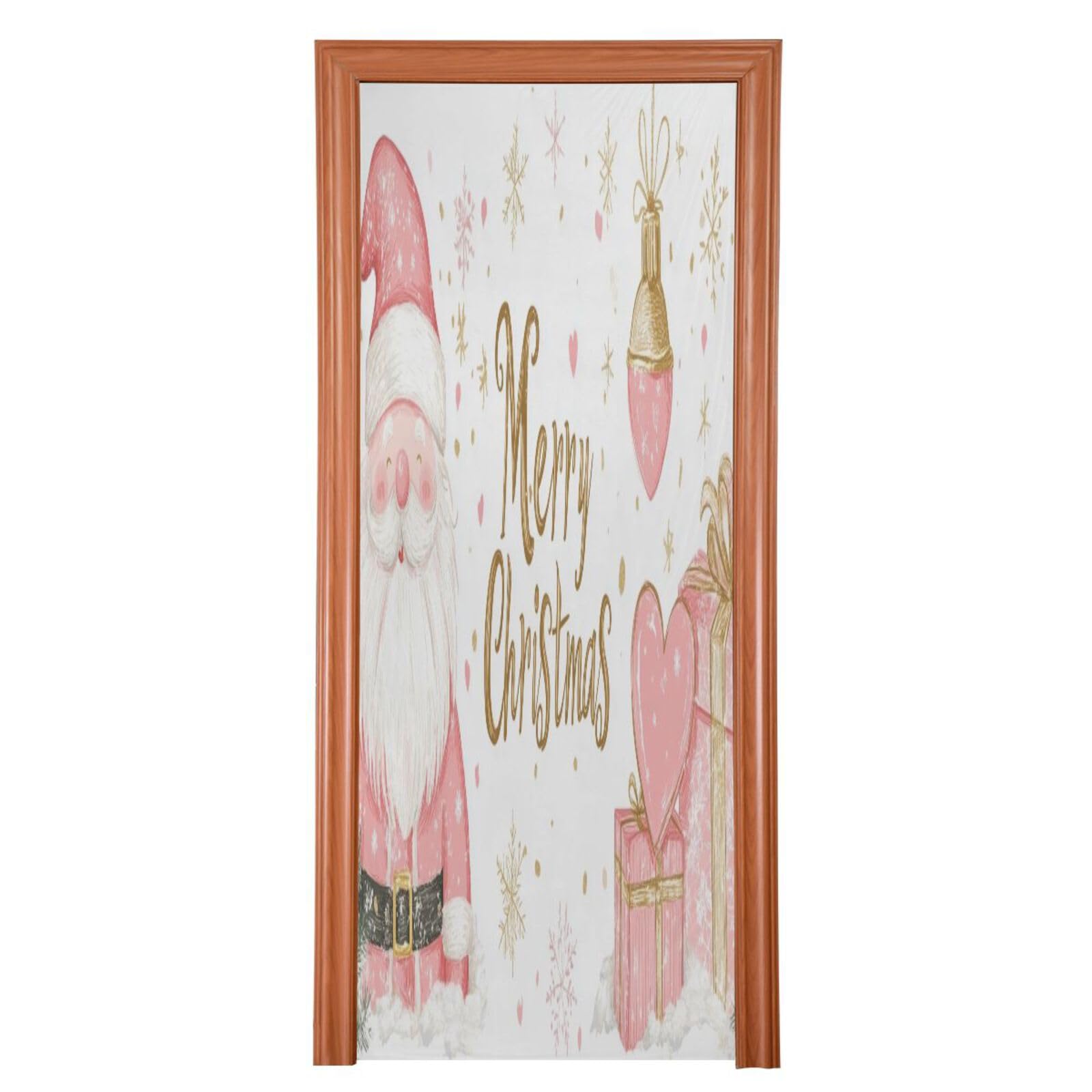 J JOYSAY Christmas Pink Snowflake Santa Door Decorations Door Cover Door Christmas Decorations Christmas Party Decorations Sign for Christmas Party Favor,35x79 in