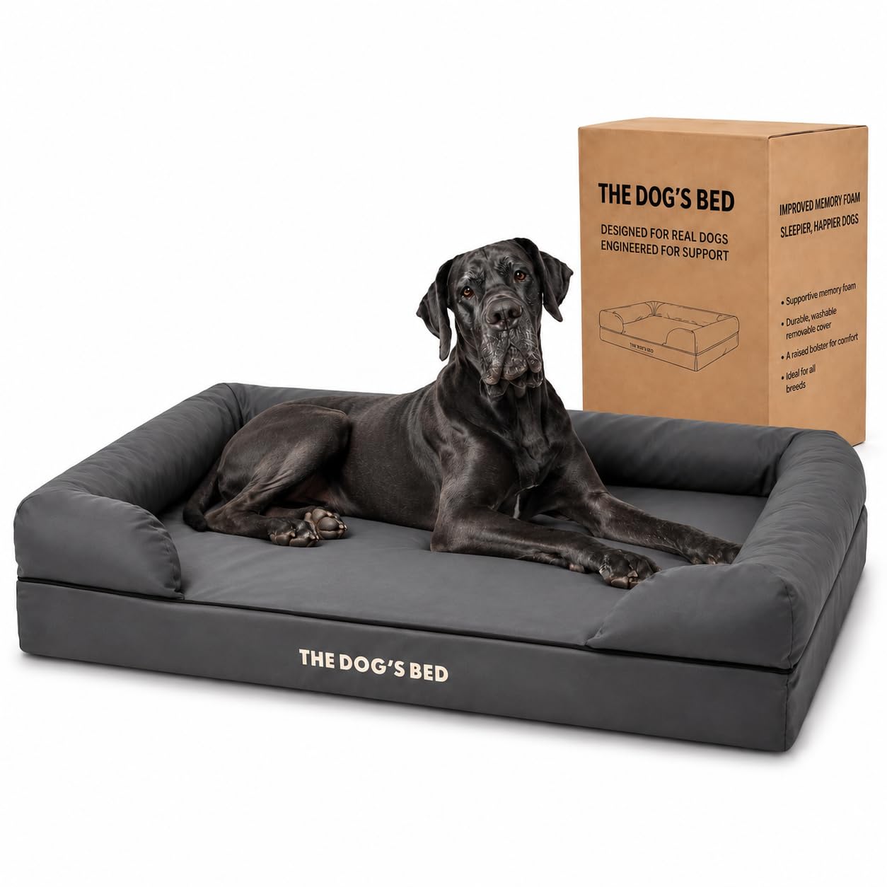 The Dog’s Bed – Orthopaedic Memory Foam Bolster Bed, Grey with Black Trim, XXL Grey with Black Trim XXL