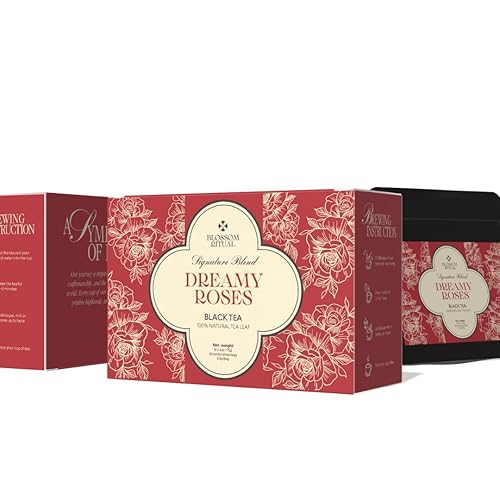 Miniatura 6 de BLOSSOM RITUAL Dreamy Roses  Té negro Hoja suelta  20 bolsas piramidales de base natural  Sirve hasta 60 tazas  Infusión de pétalos de rosa  Aumenta