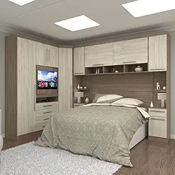 Guarda Roupa Dormitório Modulado Master Casal Queen 1,58 m Canto c/Painel Giratório p/TV - Luciane M14 Cor:Ártico Rúst