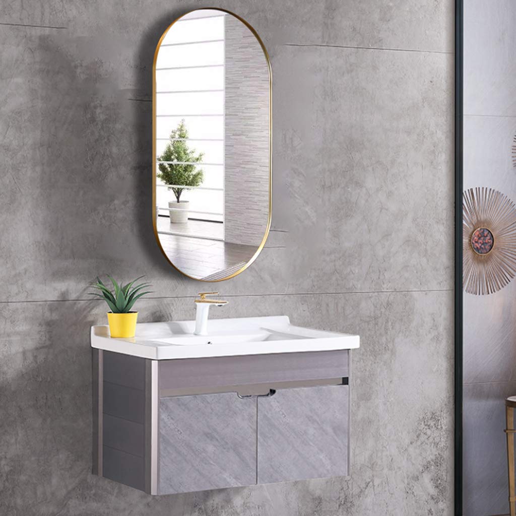 Specchio Espejo de pared ovalado de latón, con Marco Dorado cepillado, Ideal para Sala de estar, dormitorio y baño. Espejo de entrada, grosor de 5 mm, Varios tamaños (48 x 100 cm).