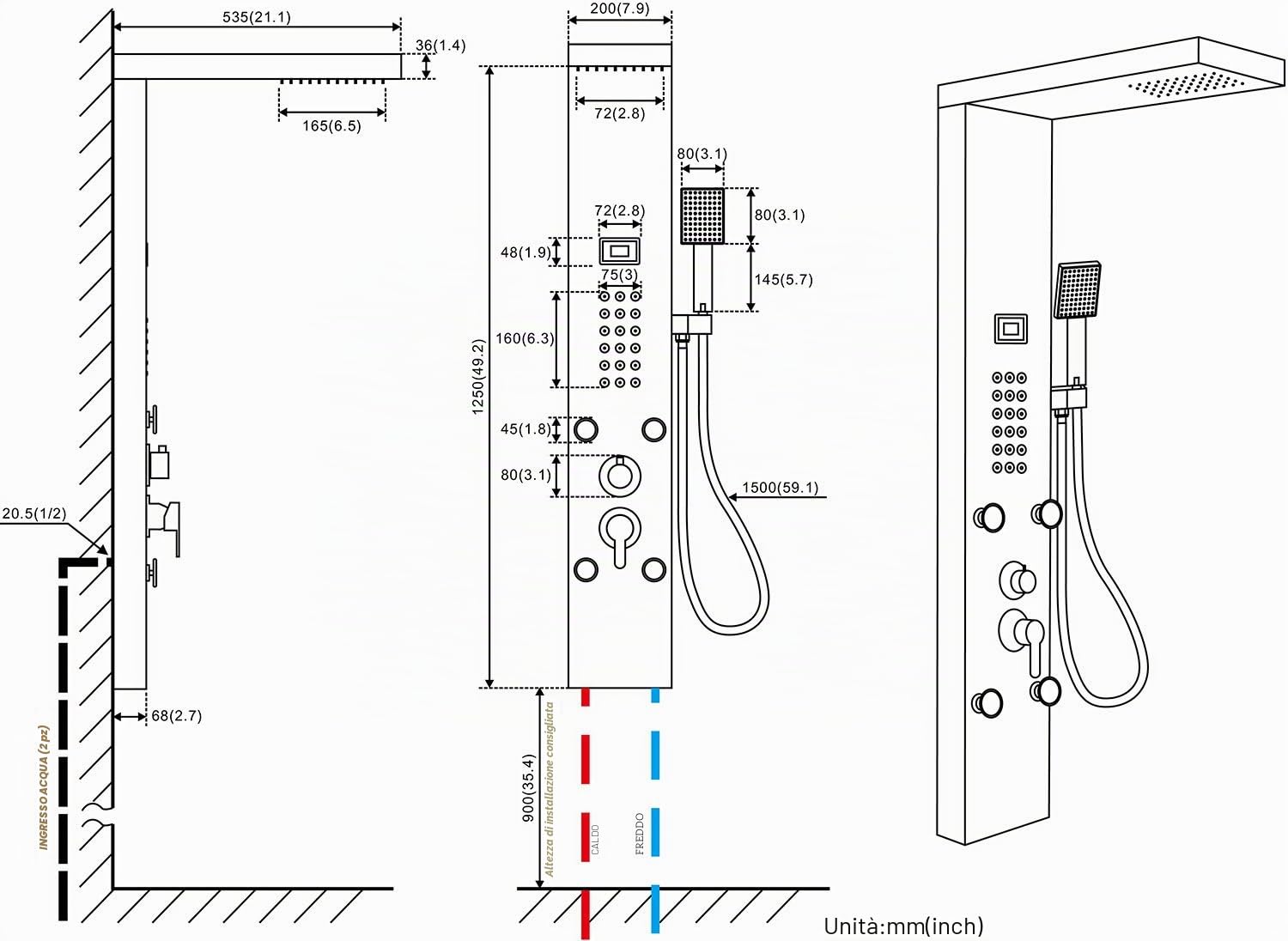 Auralum Colonna Doccia Idromassaggio 4 Funzioni con Soffione Doccia e Doccetta, Pannello Doccia Idromassaggio con Display LCD, Pannello Doccia con Miscelatore in 304 Acciaio Inox per Bagno