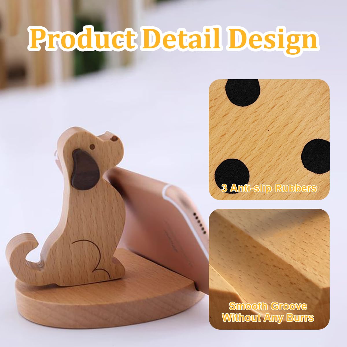 Support Téléphone En Bois En Forme De Chien - Décoration Bureau Mignon Pour IPhone, Samsung, IPad Jusqu'à 8 Pouces