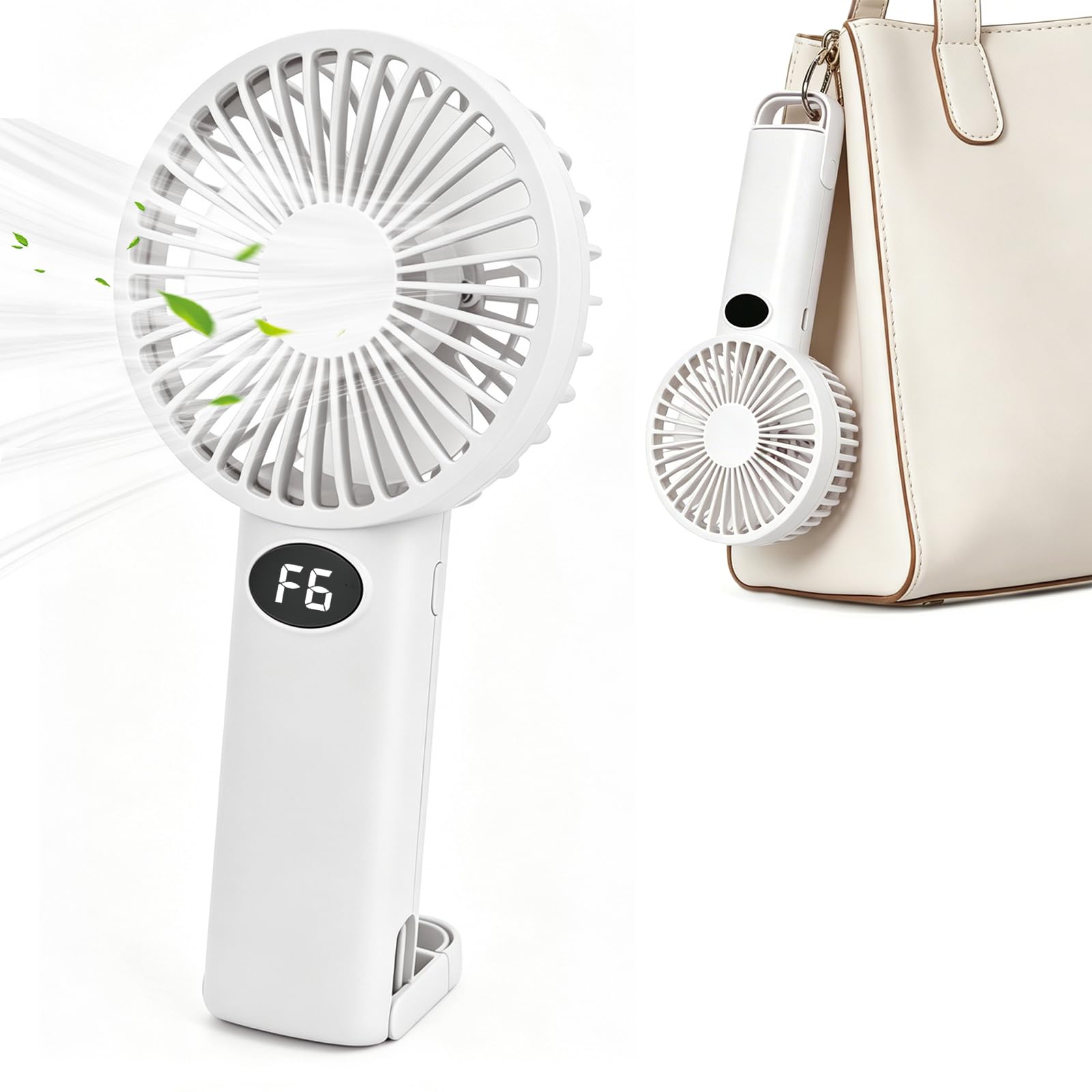 Winsegom Handheld Fan, Portable Fan Usb Rechargeable Fan White, 6 Speeds Battery Powered Mini Fan Handheld with Led Display Summer Quiet Desk Fan Pocket for Travel Outdoor Home Office — image 1