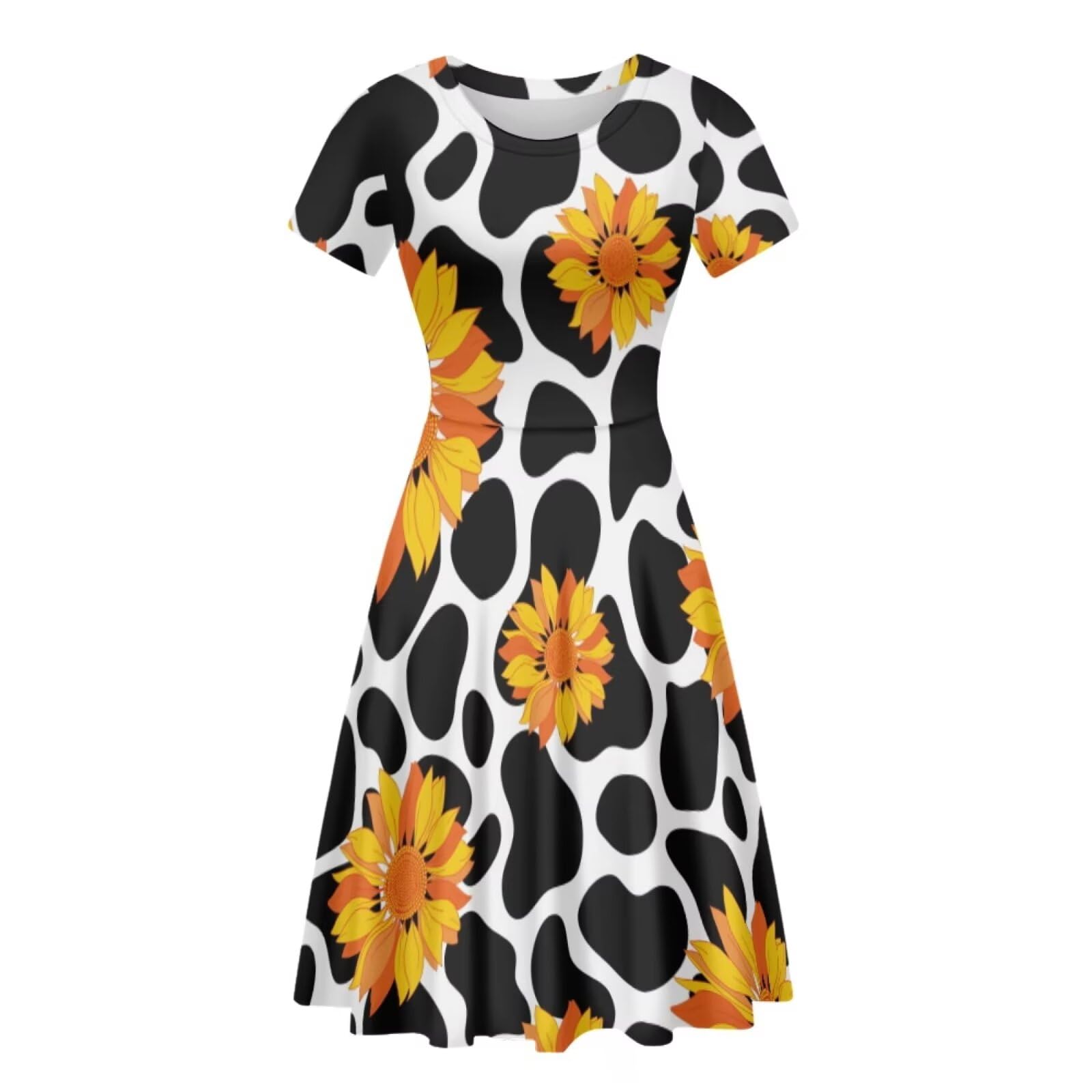 SYtrade Women's Short Sleeve Midi Dresses Summer Casual Crewneck Waisted A Line Dress