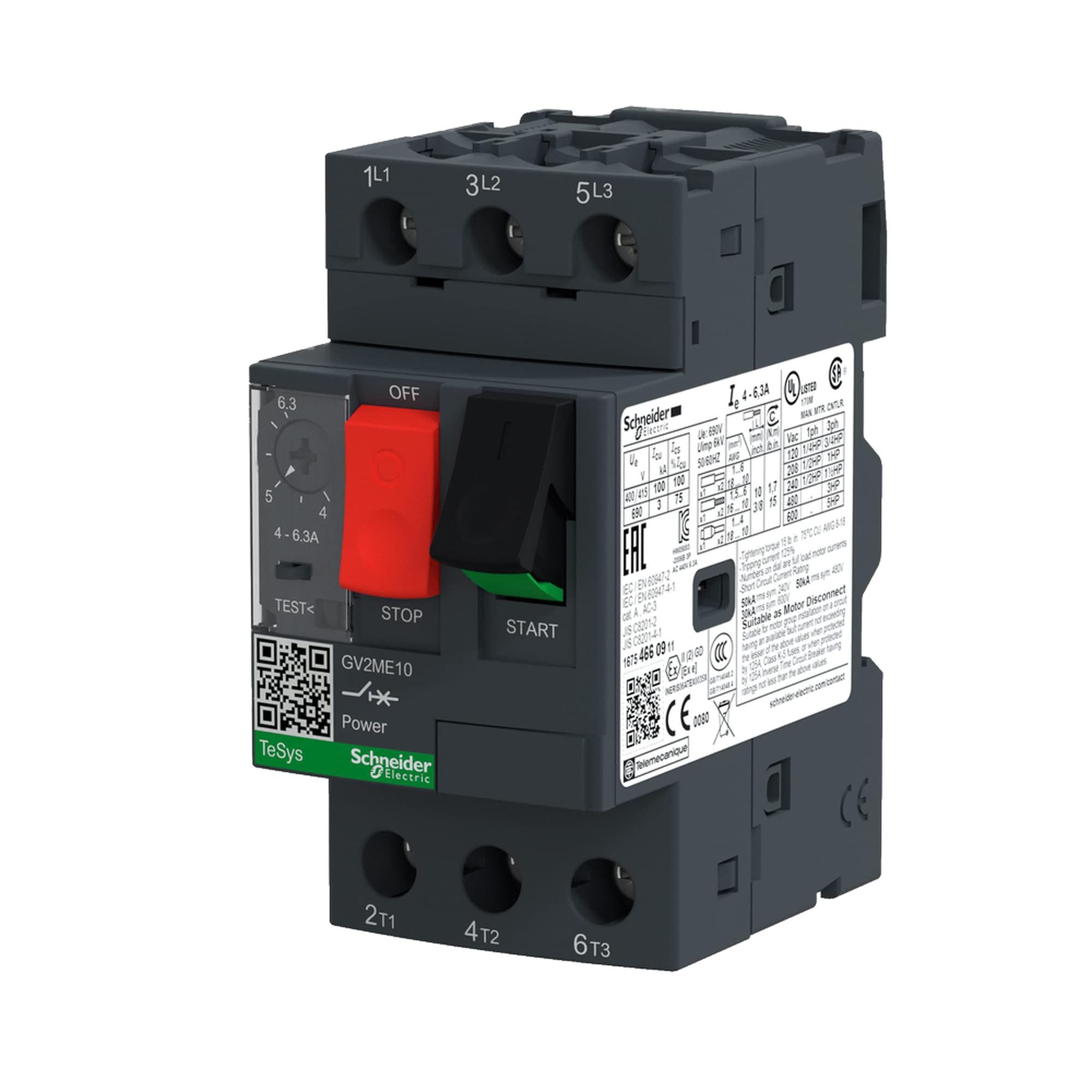 Schneider Electric GV2ME10 TeSys GV2ME - disj. moteur - 4..6,3A - 3P 3d - déclencheur magnéto-thermique