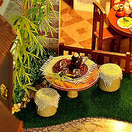 SEESEE.U Holzpuppenhaus DIY 3D Puppenhaus Miniaturmöbel-Kit einschließlich Zubehör und Möbel, Wohnung Zeit, Beleuchtung – Bild 6