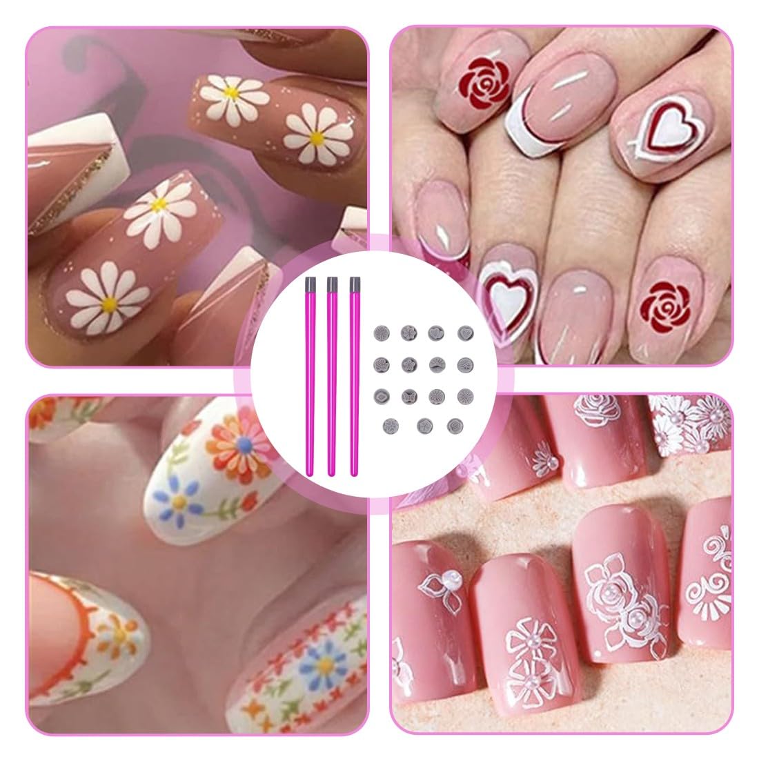 Penne per Stampa Nail Art,15 Pezzi Penne per Timbri per Nail Art in Silicone,Penne per Timbri per Unghie con Motivi, per Donne e Ragazze
