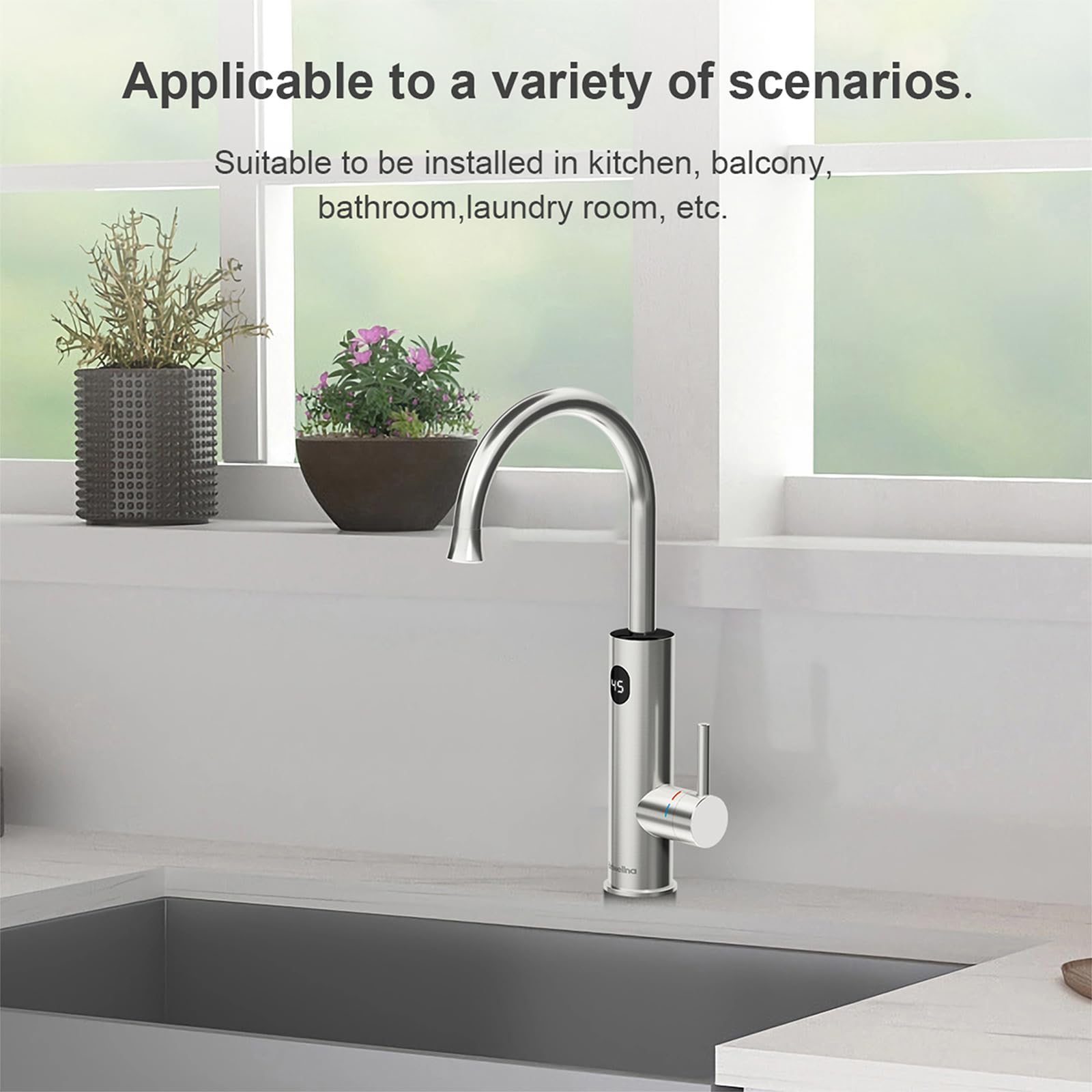 Grifo de agua caliente inoxidable con pantalla digital, grifo de calentador de agua instantáneo giratorio de 360 grados, grifo de calentamiento rápido, grifo de calefacción eléctrica