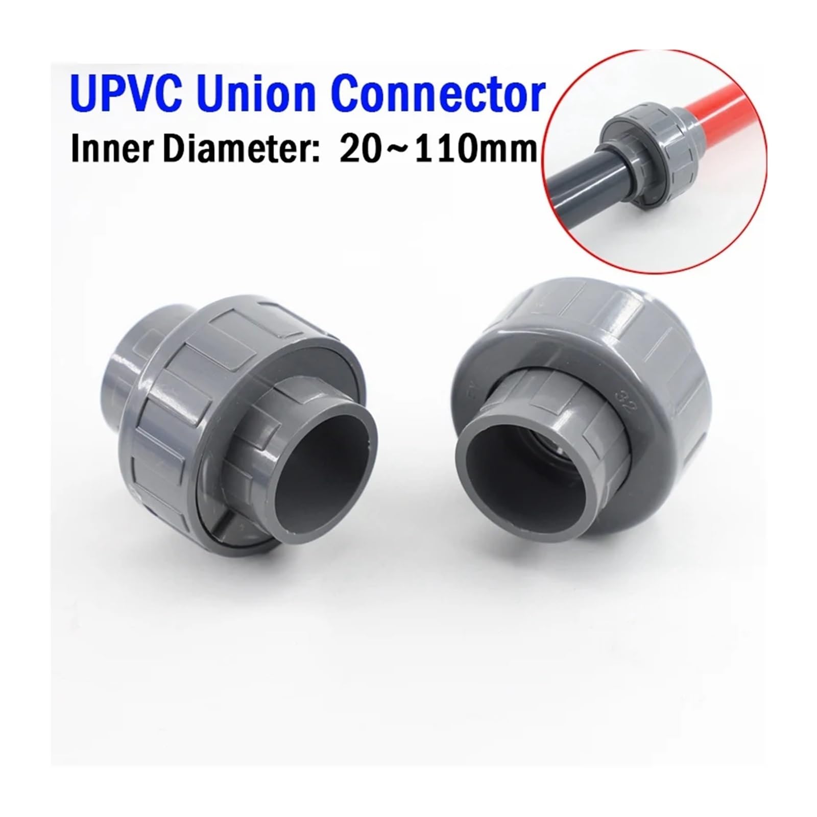 ID 20~110mm Grigio PVC Tubo Giunto Connettore Tubo di Plastica Giunto Giardino Irrigazione Raccordi Tubo Acqua Acquario Giunto Raccordi(5pcs,I.D 50mm)