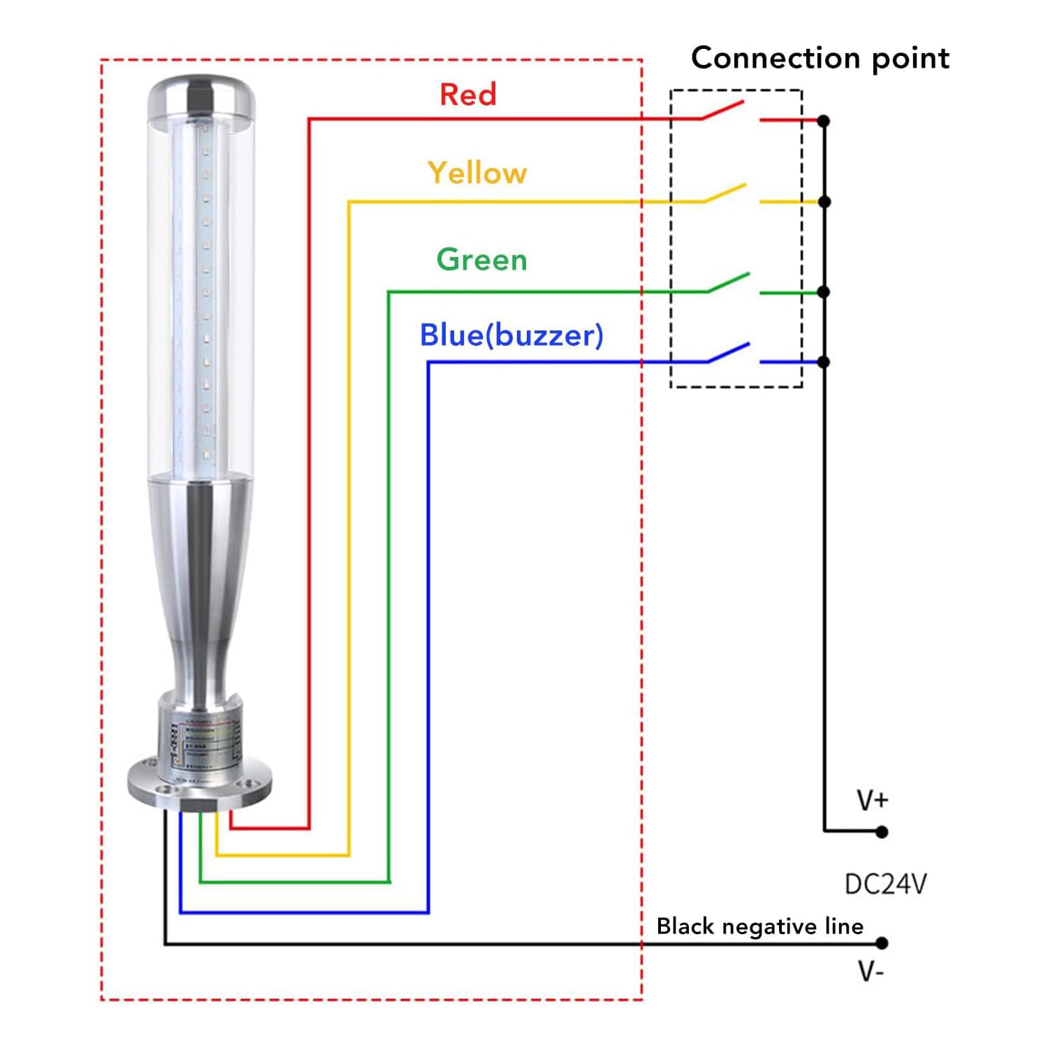 Luci di Segnalazione Industriali a Led 3 Colori, Lampada di Avvertimento A Torre Lampeggiante A 24V CC (Rosso/Giallo/Verde), Colonna Industriale Andon, Con Cicalino, per CNC e Macchine Utensili
