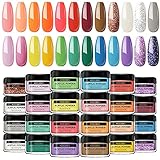 Modelones 24 Pcs Candy Cane Acrylic Powder Set, 24 Colors Polymer Colored Acrylic Nail System Colorful Set Nail Art Powder for Nail Extension French Nails 3D Flowers, No Nail Lamp Needed