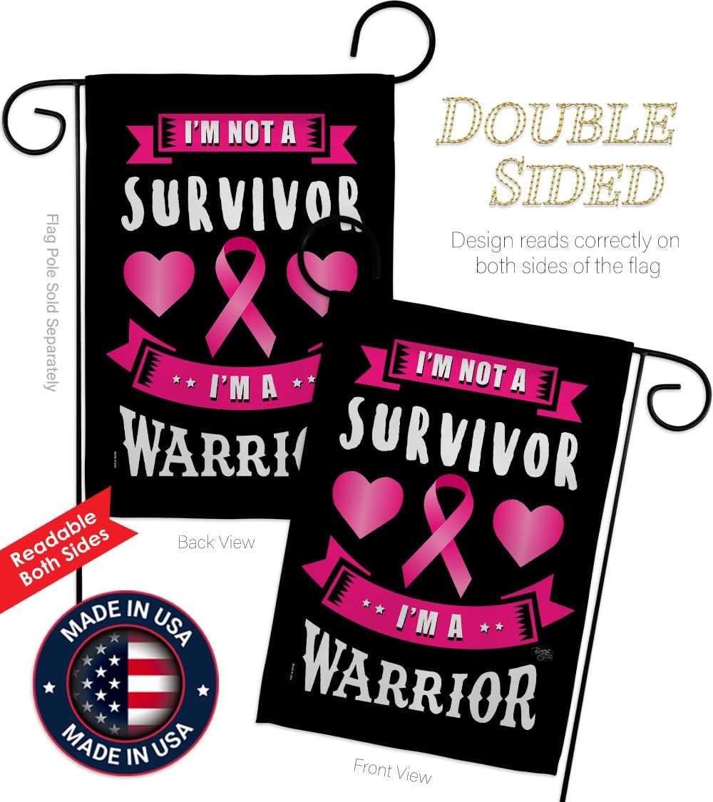 Breast Cancer Awareness Garden Flag Im A Pink Warrior In October We Wear Pink Ribbon Inspirational Gifts For Women - Fall Decorations For Home Decor Art Banner Indoor Tapestry Outdoor Made In USA