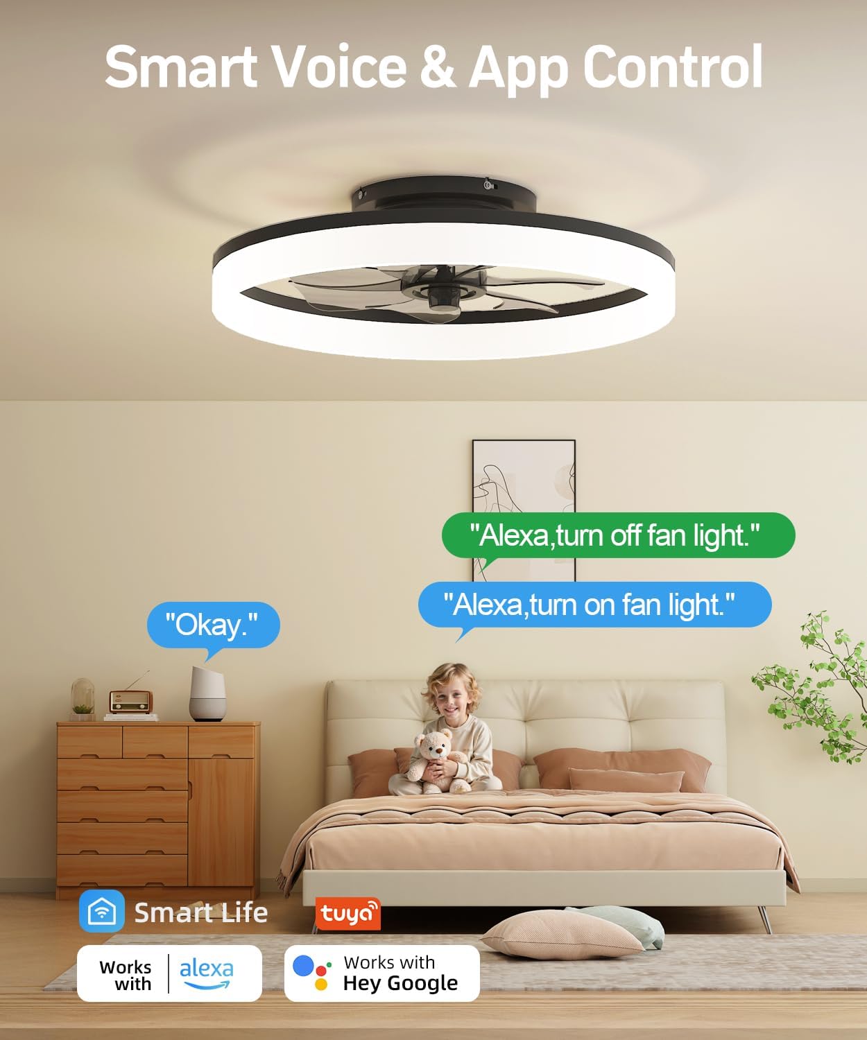 AQUBT Smart Ceiling Fan with Voice and App Control