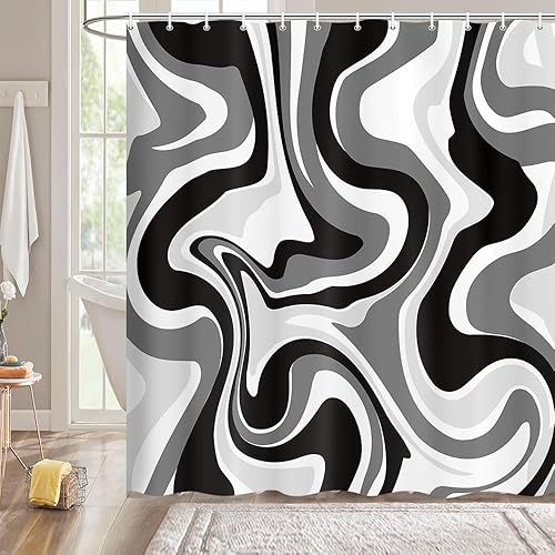 Miniatura 8 de Cortina de ducha estilo retro bohemio de los años 70 para decoración de baño, tela lavable, 72 x 72 pulgadas Azul