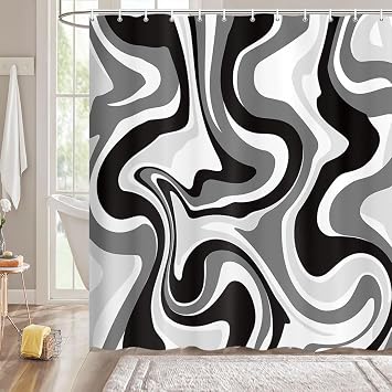 Black and White Shower Curtain,Cute Hippie 70s Abstract Aesthetics Bathroom Curtains Shower Set, Modern Minimal Shower Curtain for Bathtub 60X72in