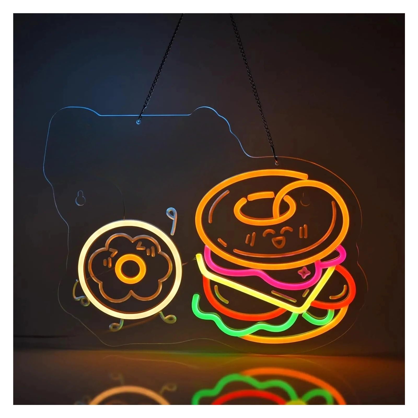 LEMST Signs Lamp Business Neon Signs USB Powered Adjustable Brightness Hamburger Neon Lights, Suitable for Shop Decor 29.5cmx38cm