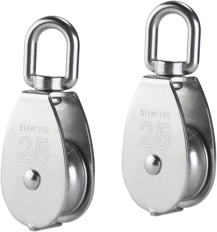 YAMASO ,2Pcs 304 Stainless Steel M25 Silver Single Pulley Block Wire Rope Hanging Wire Towing Wheel