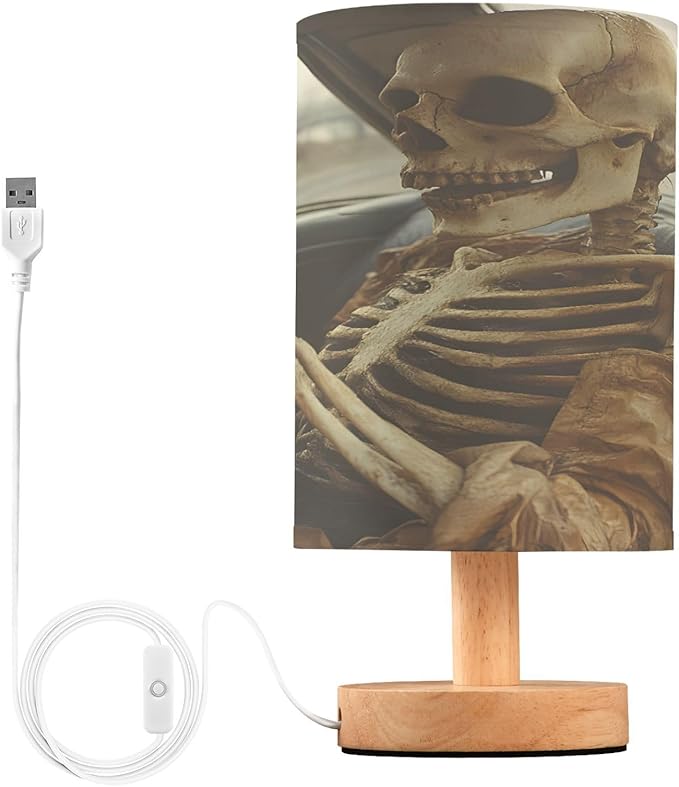 ALAZA Skeletal Sugar Skull 3D Decor Bedside Table Lamp with USB Port for Bedroom Nightstand Office Desk LED Bulb Included