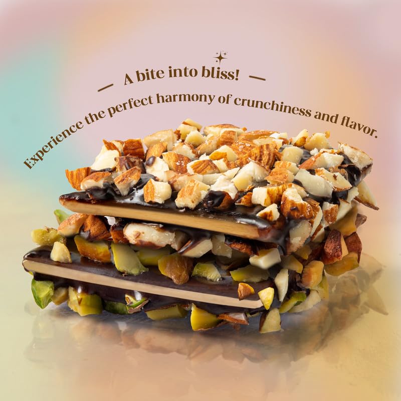 Image of Cacao Springs Assorted Brittle Collection Choco Box (Almonds, Cashew, Pista & Rose), Combo Choco & Nut Delicacy Treats, Premium Gift Hamper for Christmas Gifts, 8 Pieces in Each, 1 Box, 112gm