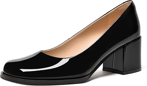 Zapatos de tacón medio con puntera cuadrada para mujer, de charol y tacón medio, de 2.5 pulgadas