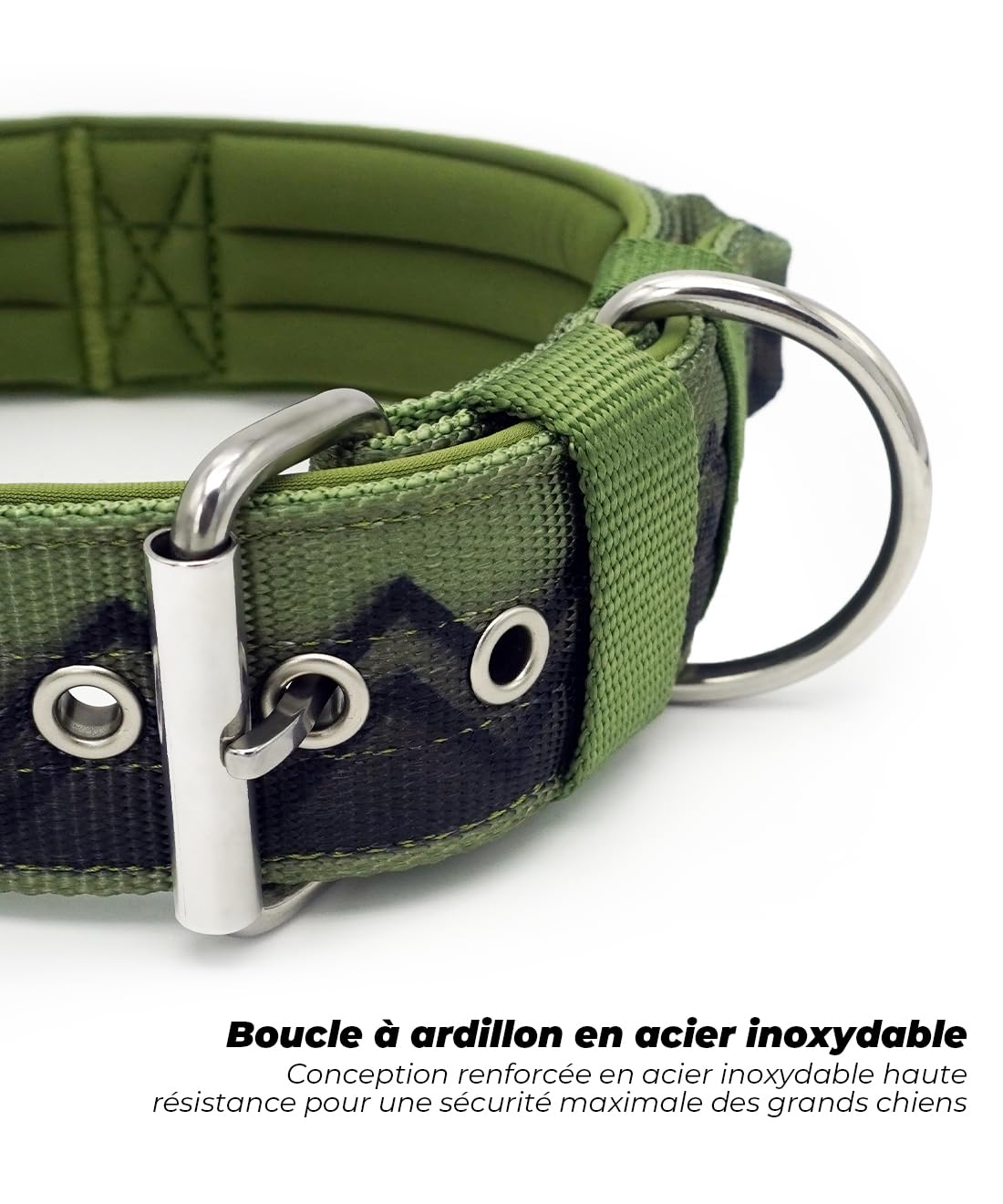 Collier pour Grands Chiens NeckShield Kontroll - Collier pour Chien De 5 cm De Large avec Rembourrage Extra Épais Et Poignée,Protection Professionnelle,50-58cm,Vert