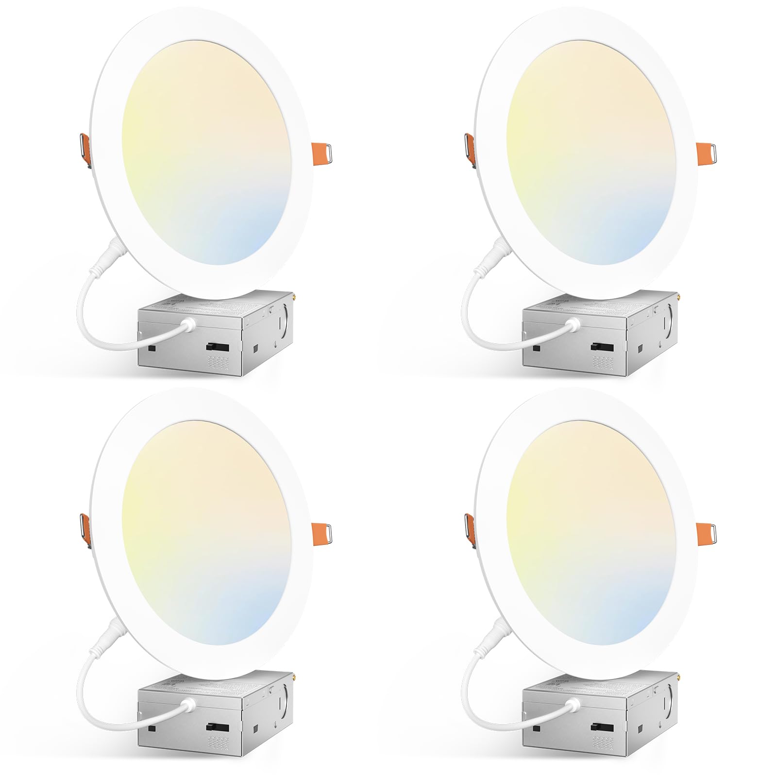 Amico 4 Pack 7 Inch 5CCT Ultra-Thin LED Canless Recessed Ceiling Light with Junction Box, 2700K/3000K/3500K/4000K/5000K Selectable, 15W=100W, 1300LM