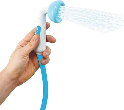 Yookidoo Baby Bath Shower Head - Elephant Water Pump with Trunk Spout Rinser - Control Water Flow from 2 Trunk Knobs in Tub or Sink for Infants and Newborn Babies (Blue and Deep Blue)