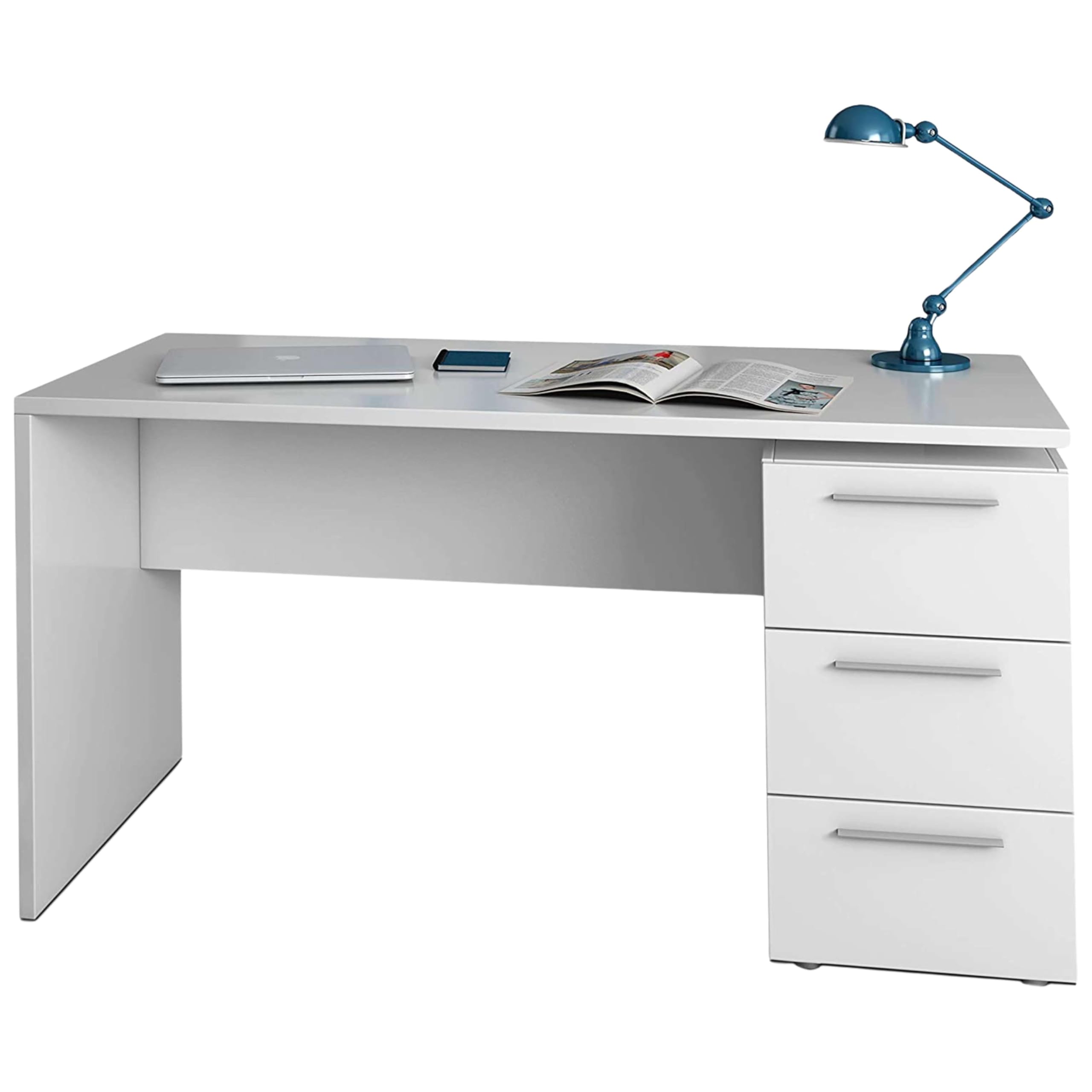 Habitdesign Mesa de Despacho 3 Cajones, Mesa Escritorio, Modelo Stylus, Acabado en Color Blanco Artik, Medidas: 138 (Ancho) x 60 cm (Fondo) x 74 (Alto)