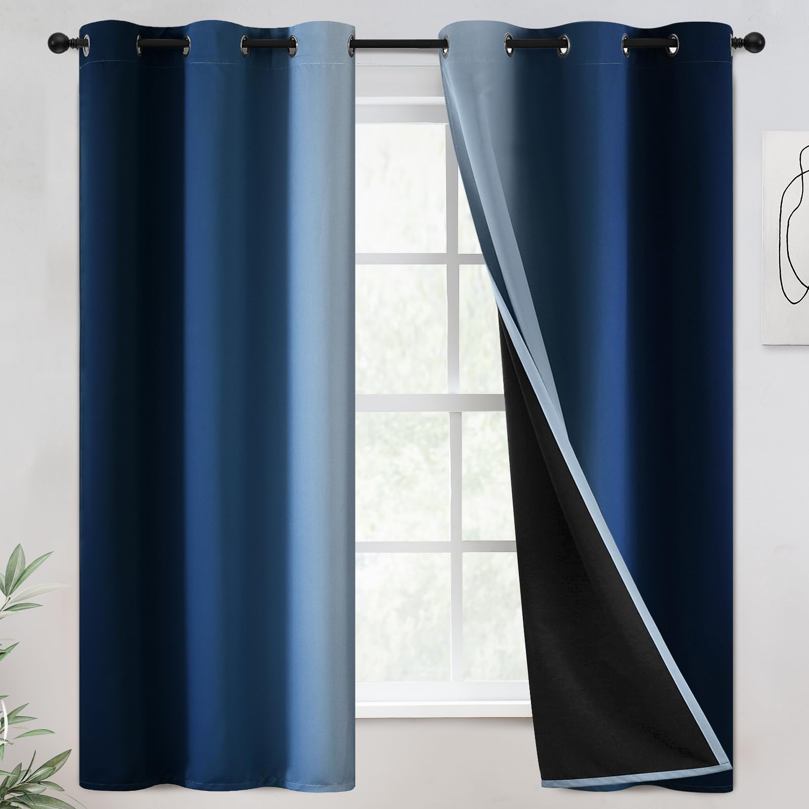Yakamok Blue Blackout Curtains 63 inches Long for Bedroom — image 1