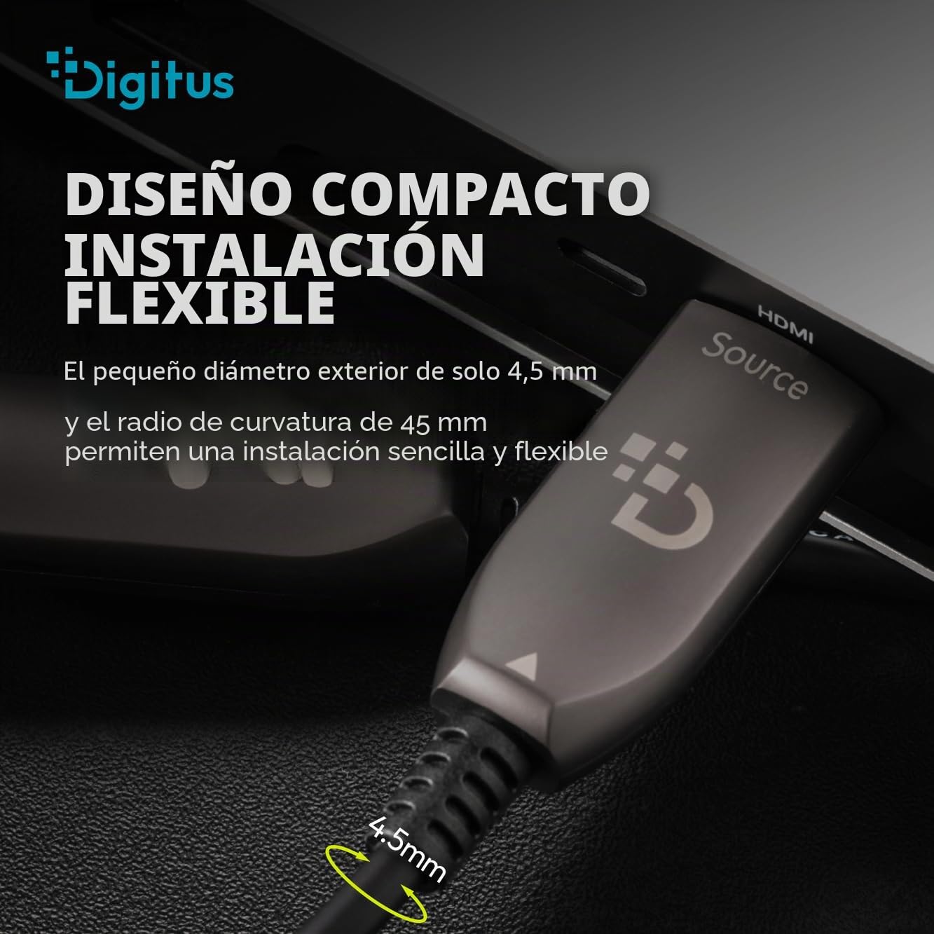 DIGITUS Cable HDMI de fibra óptica – 10 m – UHD 8K 60 Hz 4K 120 Hz | HDMI 2.1 – 48 Gbps – eARC, HDR, HDCP 2.2, CEC – Cable híbrido AOC – Cable HDMI de FO – Negro