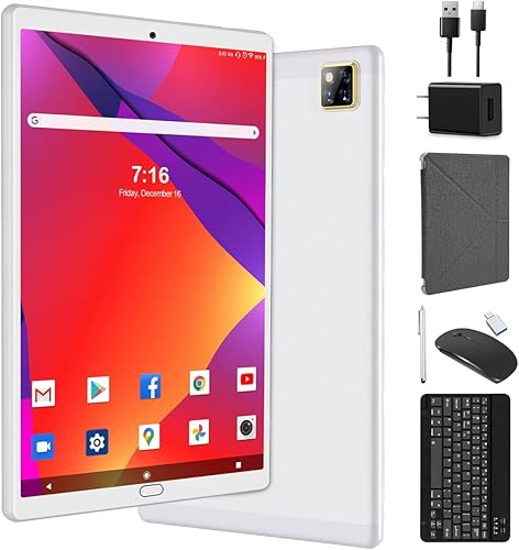Tableta Android 2023 de 10.1 pulgadas, tabletas 2 en 1 con teclado de 64 GB ROM+4 GB de RAM 512 GB expandibles, compatible con WiFi de 5 GHz,