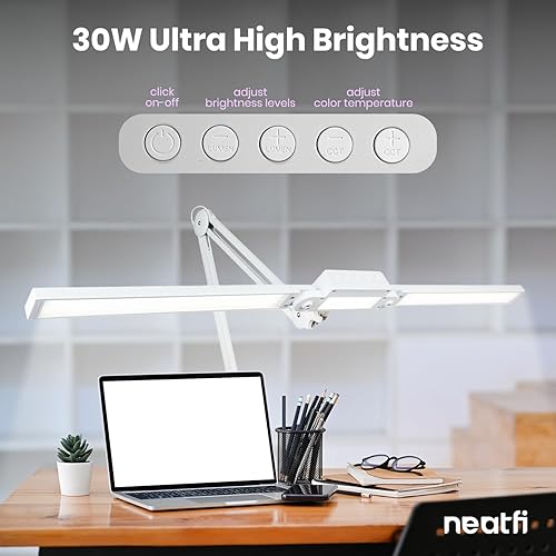 Miniatura 2 de Neatfi Lámpara de escritorio LED, luz de escritorio regulable con 360 LED SMD, 30 W, CRI 95, temperatura de color ajustable, lámpara de trabajo para