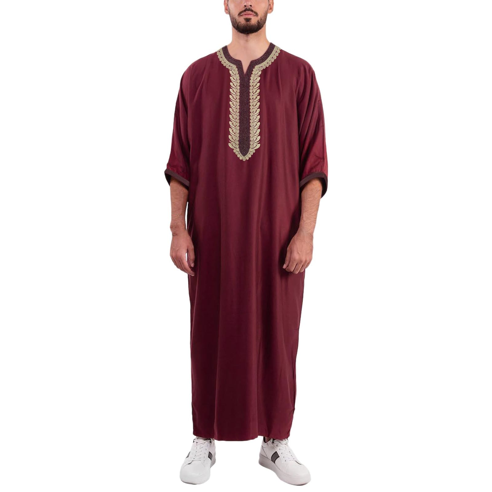 Djellaba - Abito da preghiera da uomo musulmano Qamis manica lunga in stile caftano marocchino Ramadan Khimar Dishdasha uomo musulmano abbigliamento da sera dubai islamico pigiama jilbab