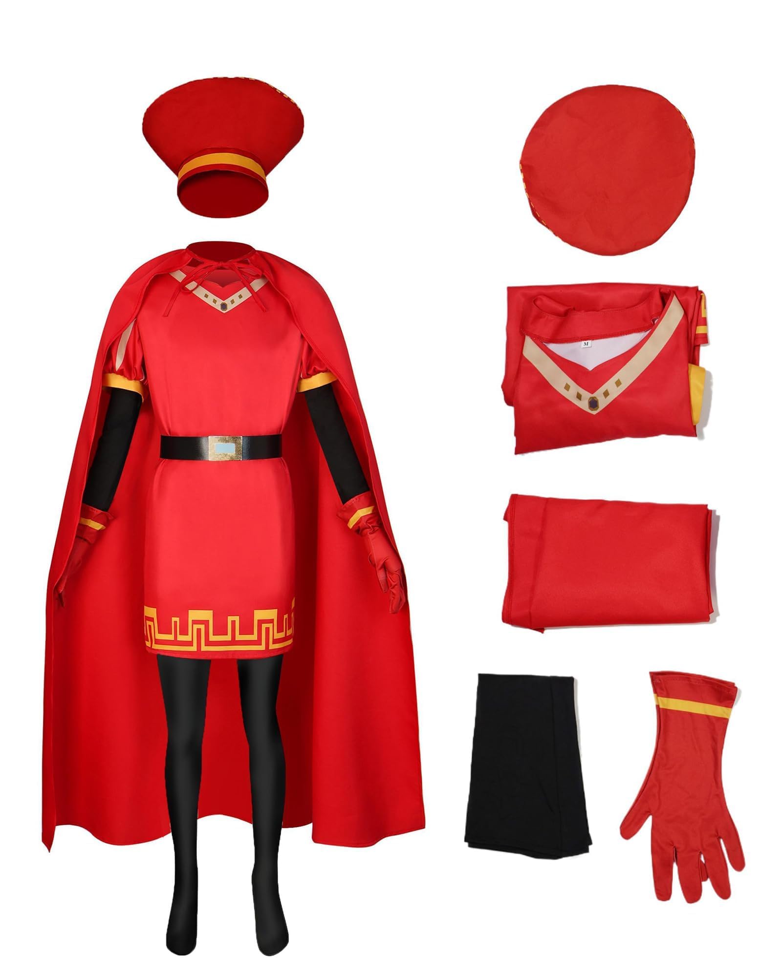 Adult Lord Farquaad Costume, Men Pretend Play King Farquaad Red Robe Cloak Hat Full Set Halloween Party Carnival Fancy Dress Outfits (M)
