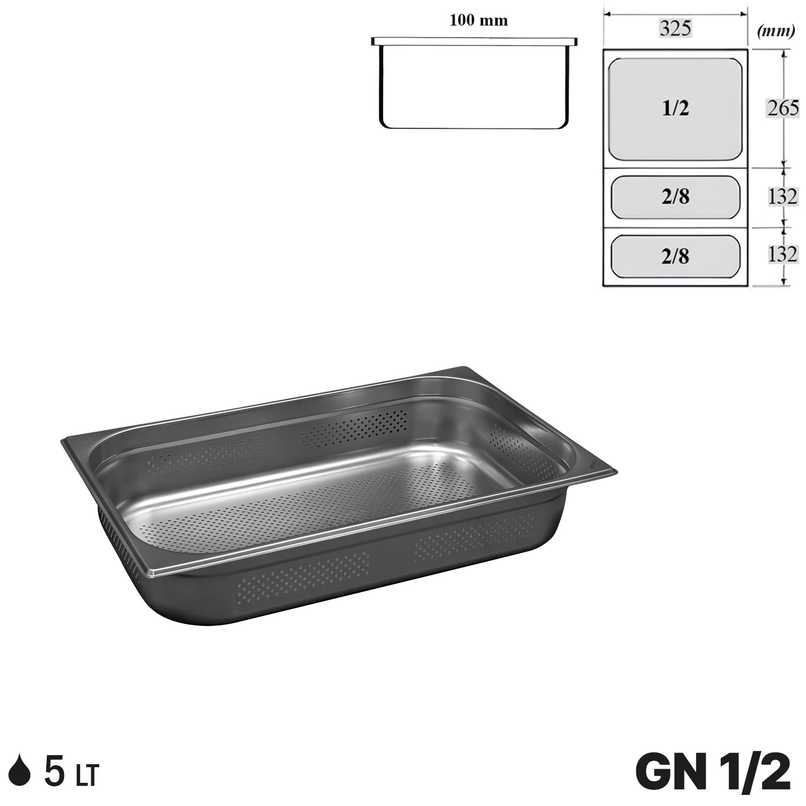 Comas Gastronorm GN 1/2 Behälter, gelocht, 325 x 265 mm, Edelstahl, stapelbar, robust - Kühlschränke, Öfen, Regale, Speisekammern, Karren - Professionell, Catering (H100 mm)