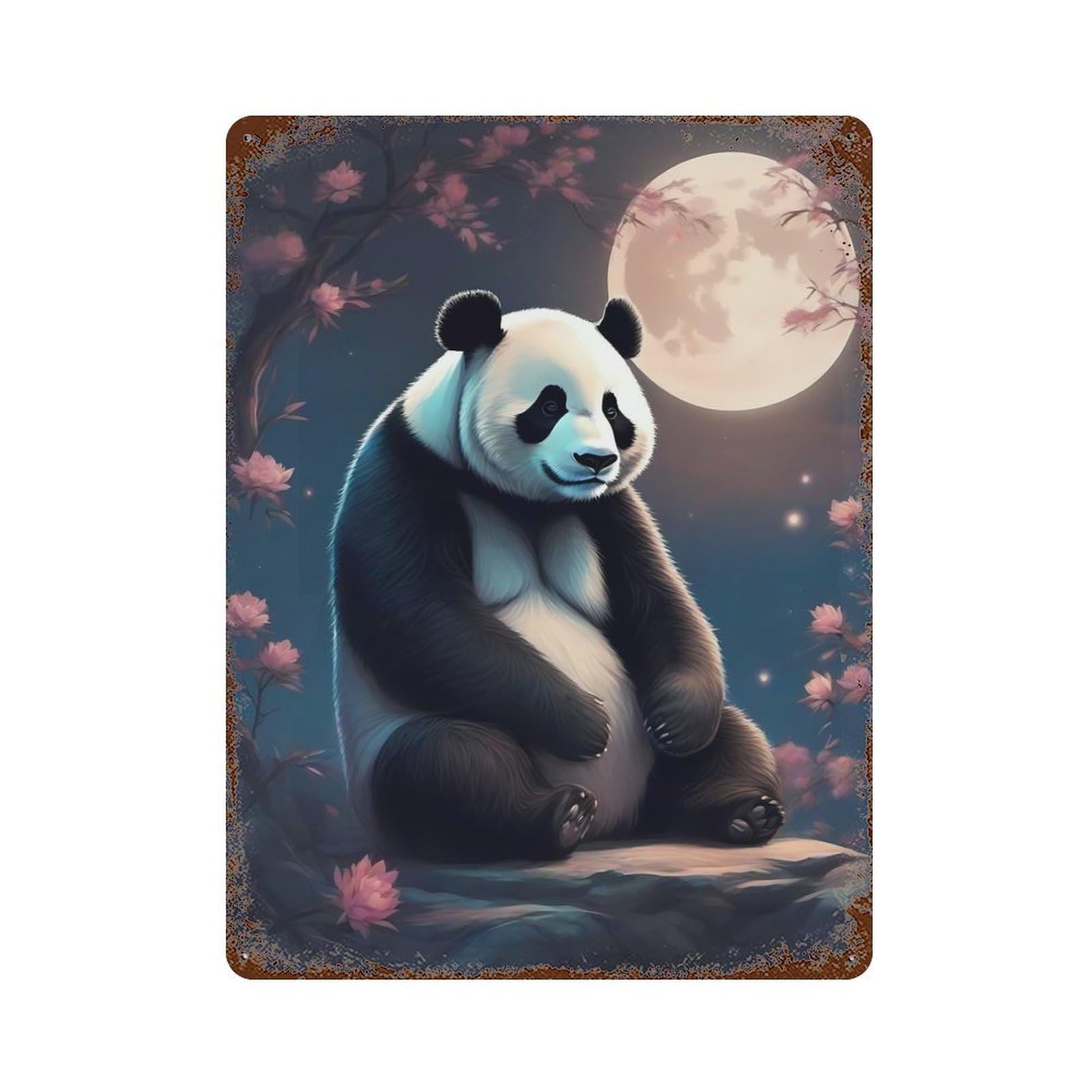 Rust Effect Panda Rusty Metal Tin Sign 15.7"x11.8", Old School Wall Decor for Pub, Kitchen And Man Cave Decor
