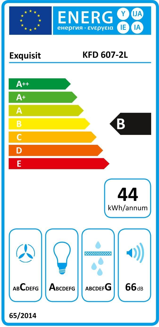 Exquisit® Campana Extractora Cocina, 60Cm, Capacidad de Extracción máx 311 [M³/h], Color Negro, Consumo 44 kWh/año, 3 Niveles de Potencia, Rumorosidad 54 dB(A).