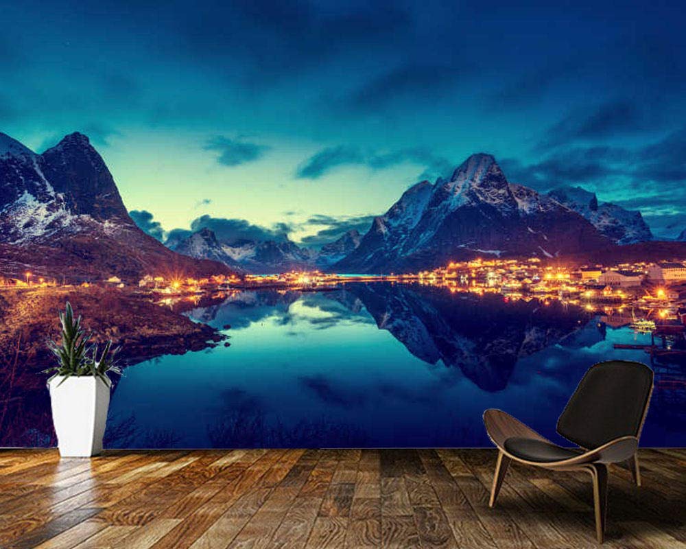 Xcstdjx3D Wallpapers Mountain Lake Night Light Natural Landscape 3D Wallpaper,Living Room Bedroom Wall Papers Home Decor Mural,400(W)*280(H) Cm