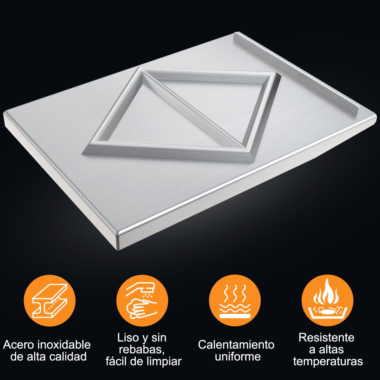 Plancha universal de acero inoxidable, 37 x 26 cm, universal, apta para barbacoa de gas Weber y barbacoa de carbón, rectangular, universal y maciza