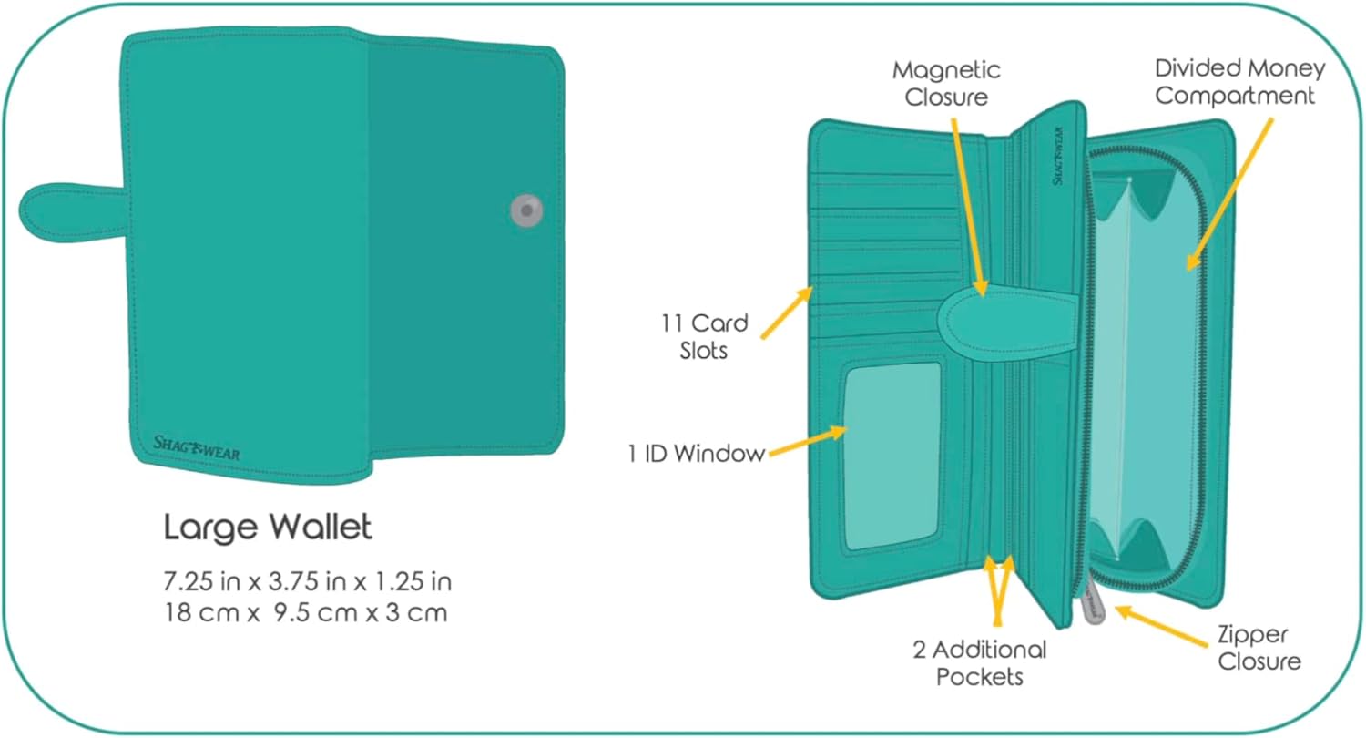 Shag Wear Wolf Pack Howling at the Moon Large Wallet for Women and Teen Girls Vegan Faux Leather Black