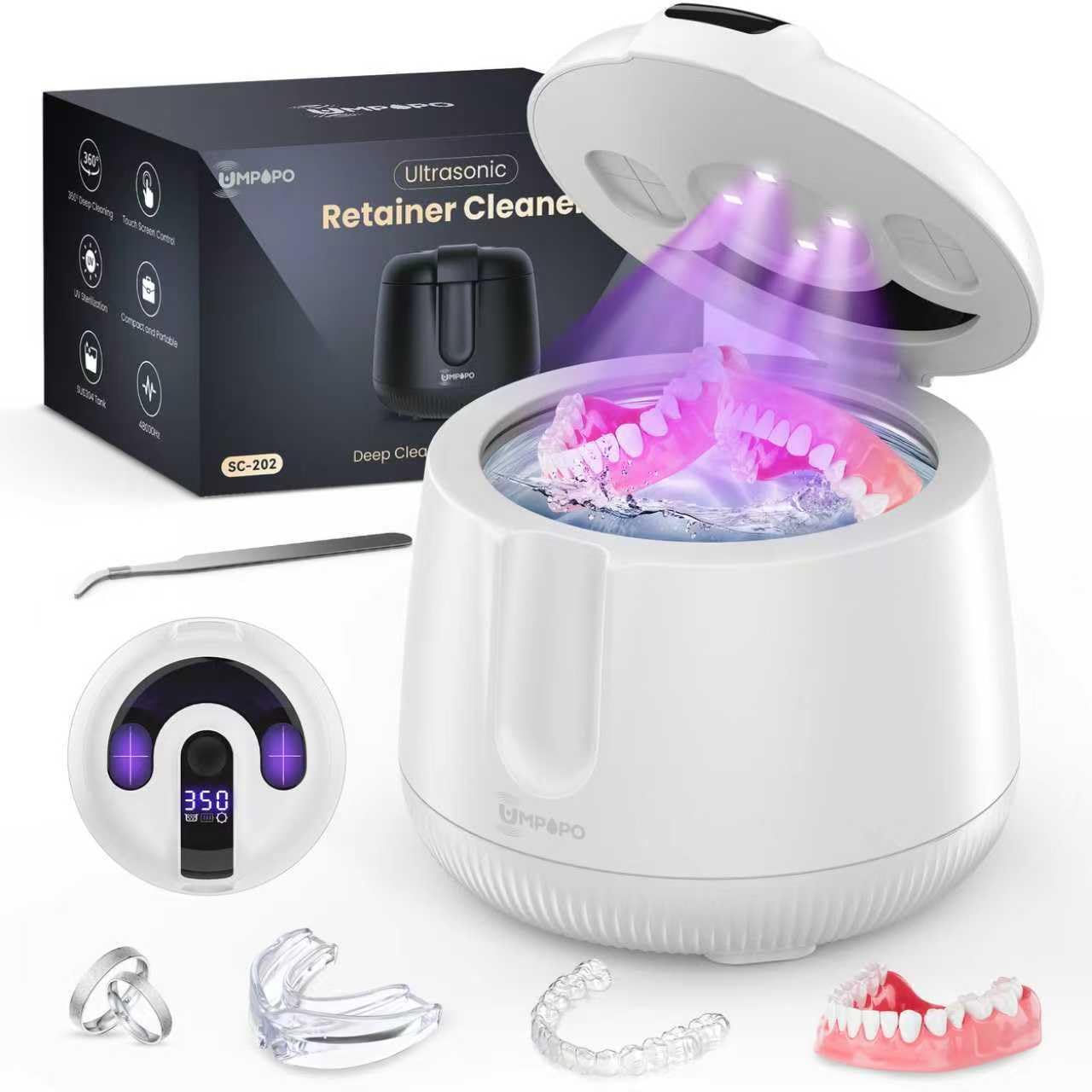 Ultrasonic Retainer Cleaner Machine 48kHz, Dental Ultrasonic Care Cleaner